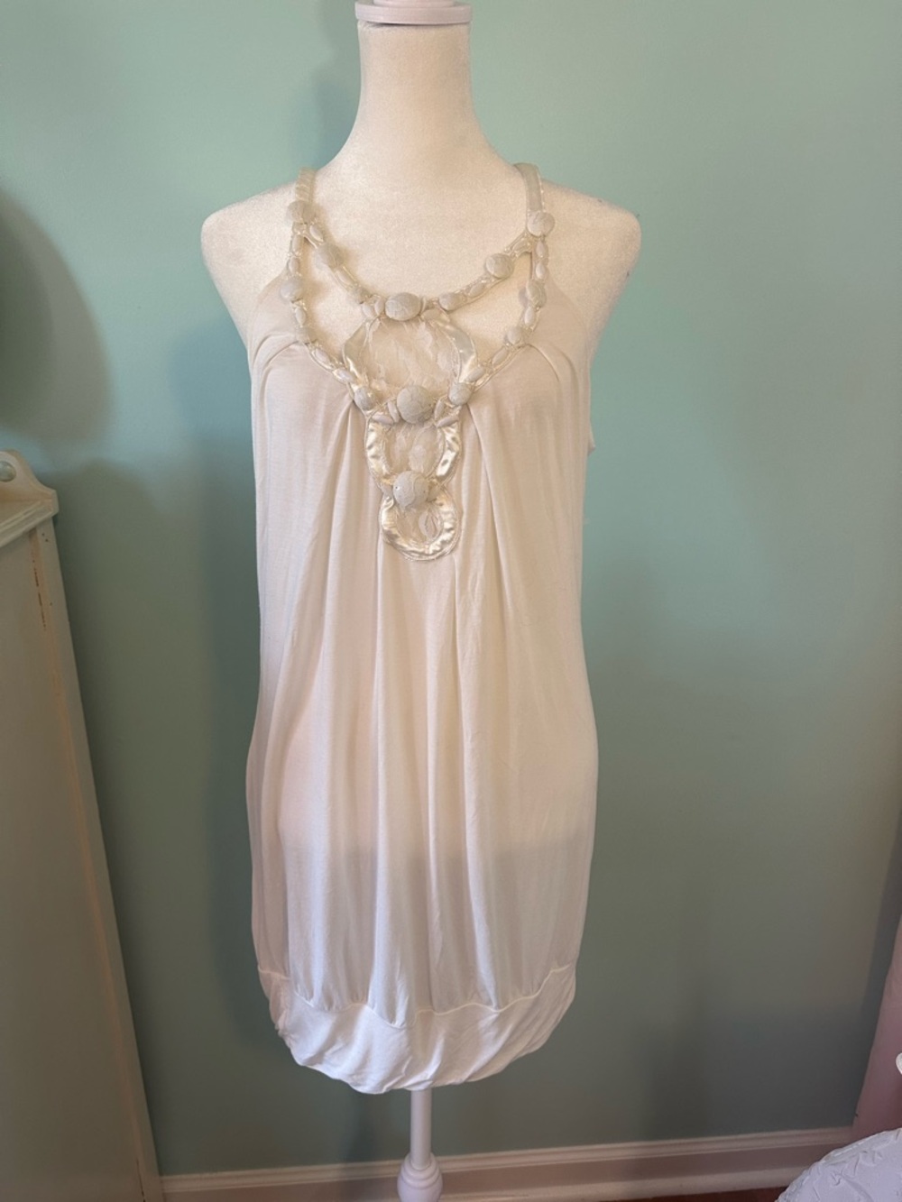 Elegant Cream Beaded Necklace-Detail Camisole
